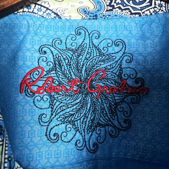 Robert Graham blue jacquard button up shirt paisley contrast print XL cotton - Picture 7 of 11